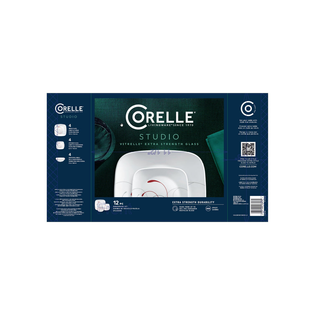 2026 Corelle Splendor, Square, 12 Piece, Dinnerware Set