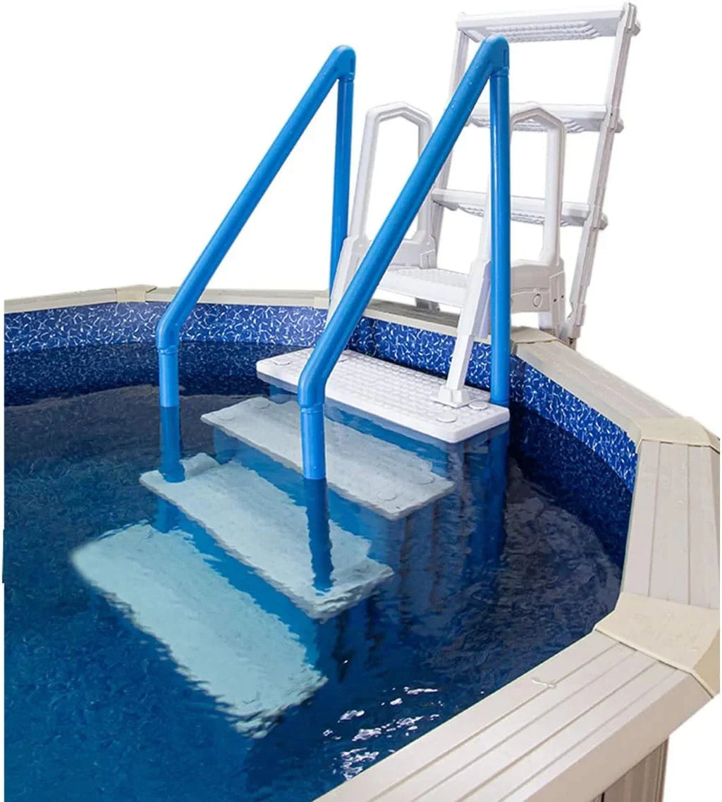 2026 NewNon-slip pool entrance steps | Gray | Suitable for above-ground pools | Can be installed on patios with a height of 122 to 137 cm | Maximum load capacity 136 kg