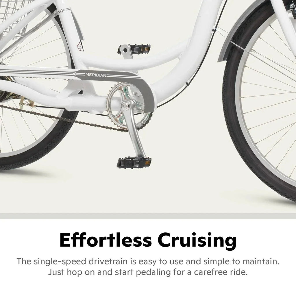2026 New2025 Schwinn Meridian Adult Tricycle, Men's and Women's Beach Cruiser, 26-inch Wheels, Low Step-Through, Wide Saddle, Folding Rear Basket.