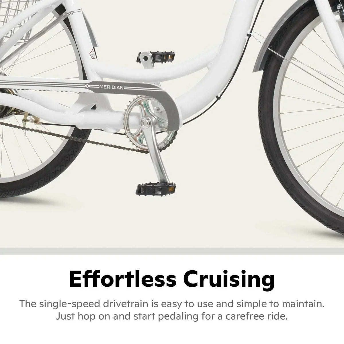 2026 New2025 Schwinn Meridian Adult Tricycle, Men's and Women's Beach Cruiser, 26-inch Wheels, Low Step-Through, Wide Saddle, Folding Rear Basket.