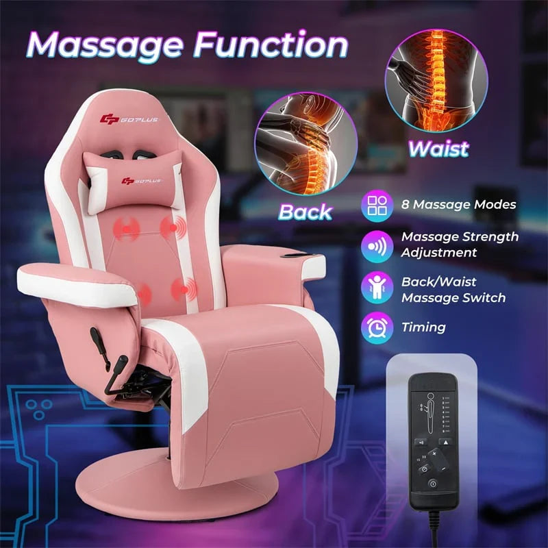 2026 Ergonomic Gaming Recliner Chair with Massage, Retractable Footrest & Cup Holder, Height Adjustable Racing Style Swivel Video Game Chair