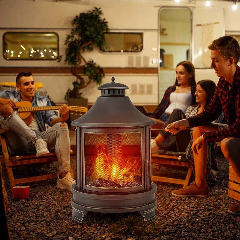 2026 30" 2-in-1 Metal Chiminea Fire Pit with Adjustable Grill & Chimney, Outdoor Wood Burning Chiminea Fireplace with Spark Screen for Patio Backyard BBQ