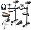 2026 DED-80 Electronic Drum Set, Electric Drum Set for Beginner with 4 Quiet Mesh Drum Pads, 2 Switch Pedal, 180+ Sounds, Throne, On-Ear Headphones, Sticks, and Lessons Included.