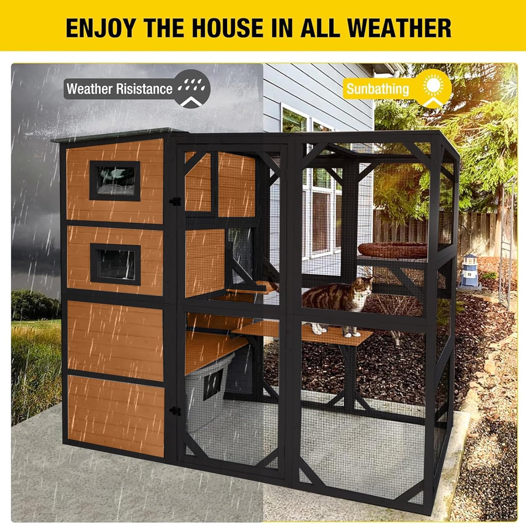 2026 Large Cat Catio, 4 Tiers, Weatherproof Roof, 70"H x 77"L
