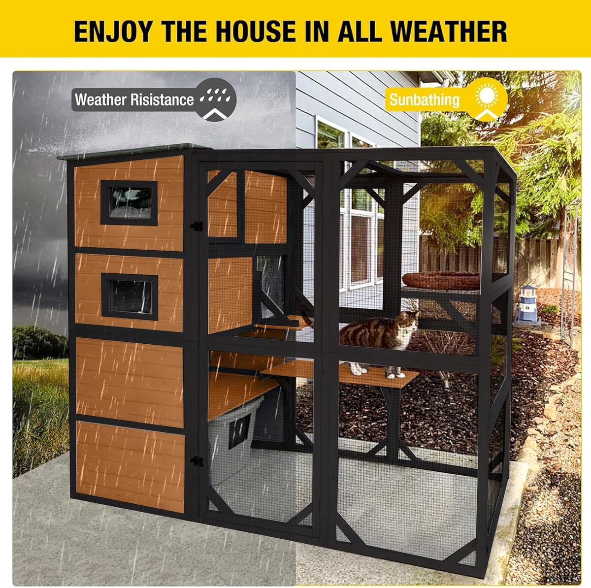 2026 Large Cat Catio, 4 Tiers, Weatherproof Roof, 70"H x 77"L