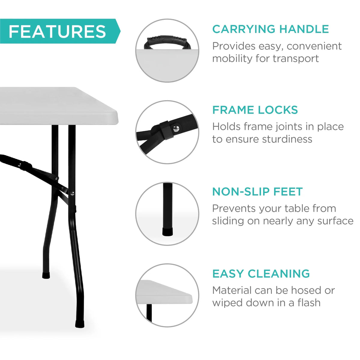 2026 NewBest Choice Products 6ft Plastic Folding Table, Indoor Outdoor Heavy Duty Portable w/ Handle, Lock - White