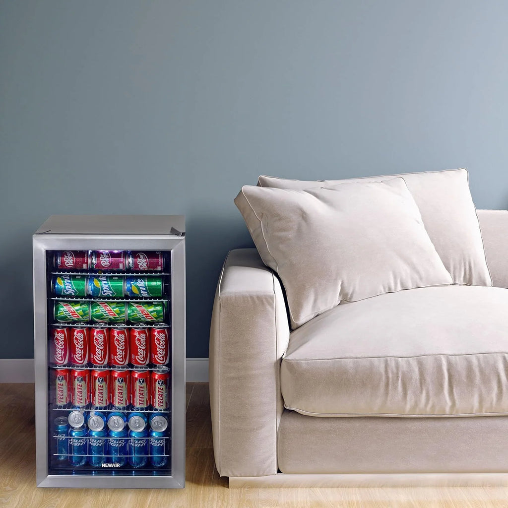 2026 Beverage Refrigerator Cooler | 126 Cans Free Standing with Right Hinge Glass Door | Mini Fridge Beverage Organizer Perfect For Beer, Wine, Soda, And Cooler Drinks