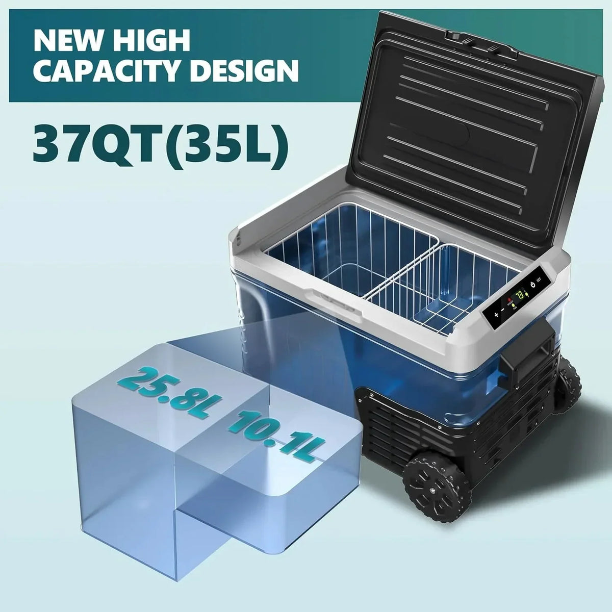 2026 12 Volt Refrigerator, 53QT(50L) Electric Cooler, Portable Freezer 12V/24V DC 110-240V AC, 12V Fridge -4 ~68, 12V Cooler with Wheels & 2 Baskets for Travel, Truck, Boat, Camping