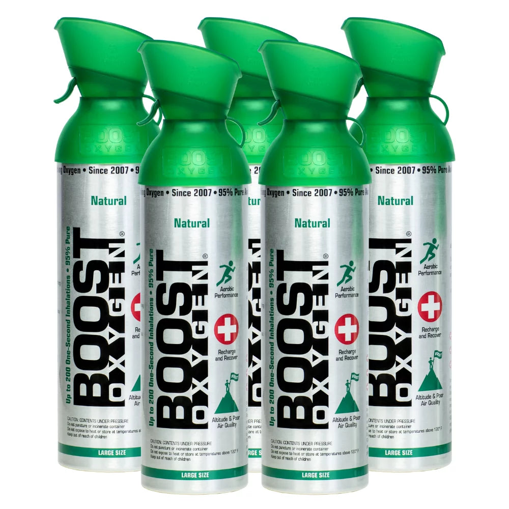 2026 Boost Oxygen Supplemental Oxygen To Go | All-Natural Respiratory Support for Health, Wellness, Performance, Recovery and Altitude, 10 LITER CANISTER, NATURAL, 5-PACK