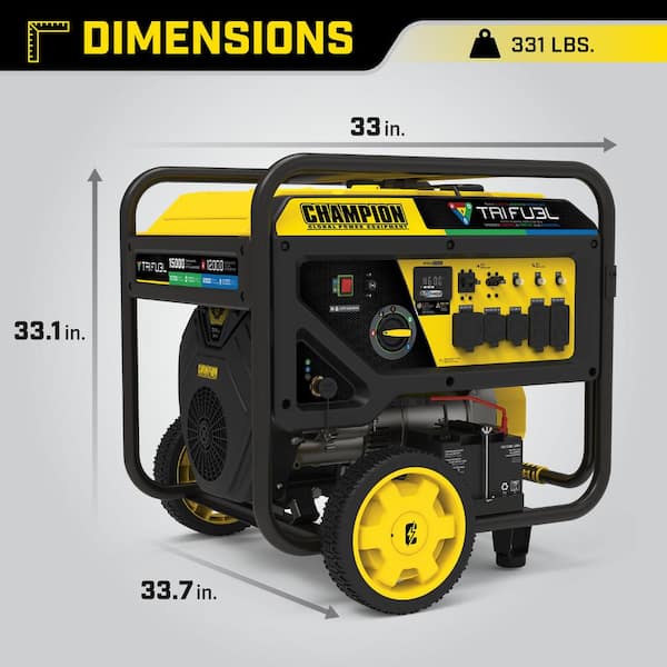 2026 15,000/12,000-Watt Electric Start Gasoline Propane and Natural Gas Tri-Fuel Portable Generator with CO Shield