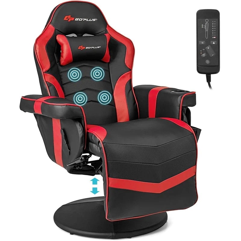2026 Ergonomic Gaming Recliner Chair with Massage, Retractable Footrest & Cup Holder, Height Adjustable Racing Style Swivel Video Game Chair