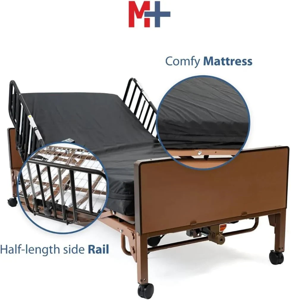 2026 NewFully electric hospital bed set, foam mattress, half side rails