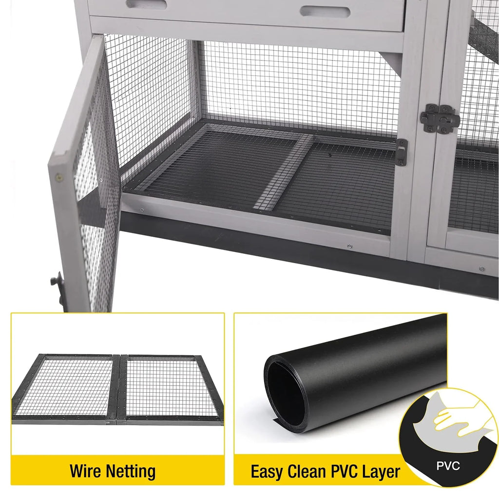 2026 NewAivituvin Rabbit Hutch Outdoor Indoor Bunny Cage with Pull Out Tray, Upgraded Chicken Coop with Removable Wire Mesh Bottom, Gray