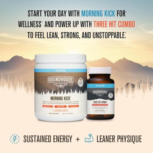 2026 ROUNDHOUSE PROVISION Morning Kick, Zero Sugar Greens Superfood Powder Supplement with Ashwagandha, Collagen, Probiotics, Debloat Drink, 30 Servings (Strawberry Lemonade) by Chuck Norris