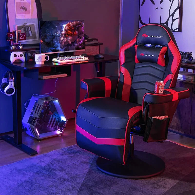 2026 Ergonomic Gaming Recliner Chair with Massage, Retractable Footrest & Cup Holder, Height Adjustable Racing Style Swivel Video Game Chair