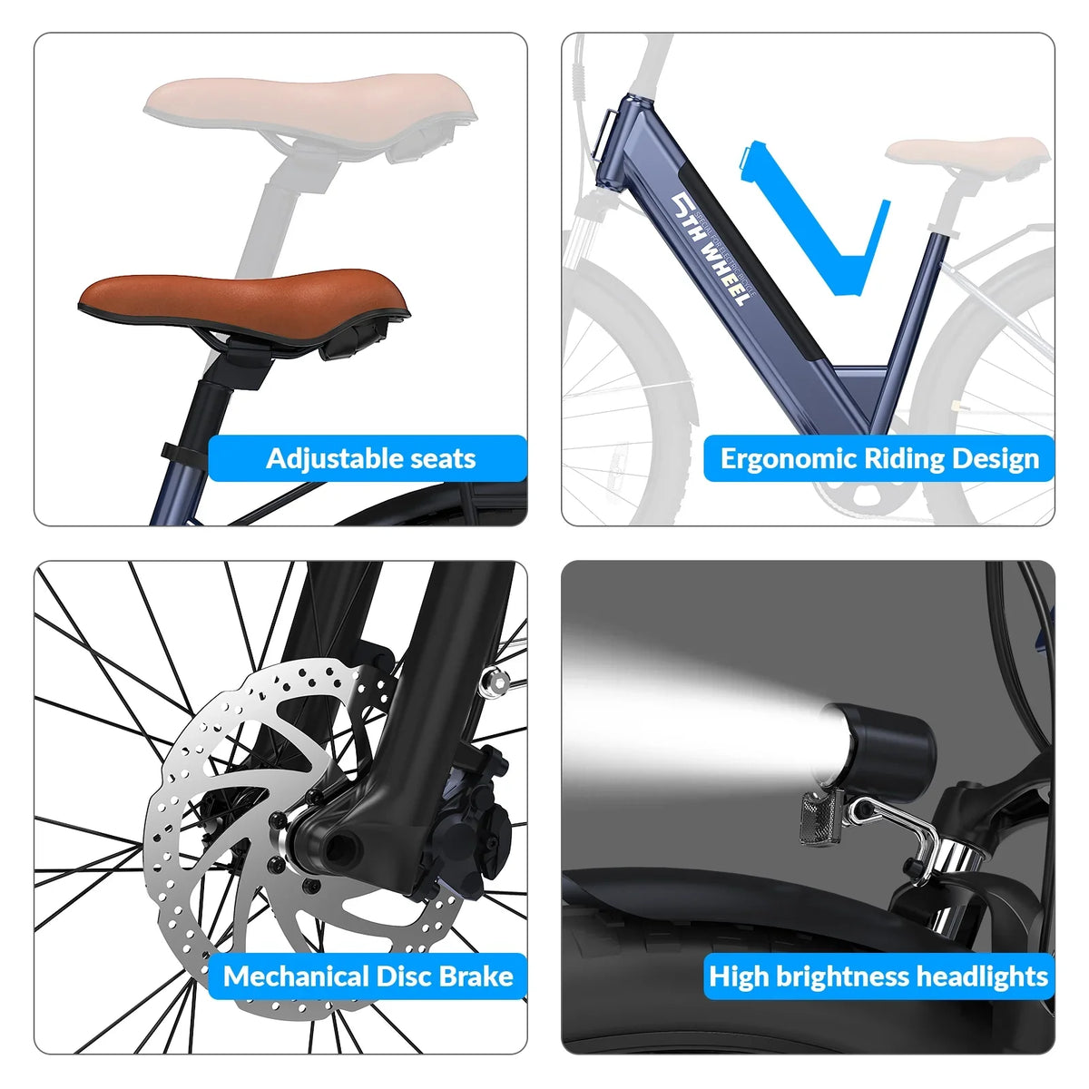 2026 New5TH WHEEL Electric Bike for Adult with 350W Motor, W18B 26" EBike with 36V 10.4Ah Removable Battery Ebike, Electric Bicycle with 7 Speed, UL2849