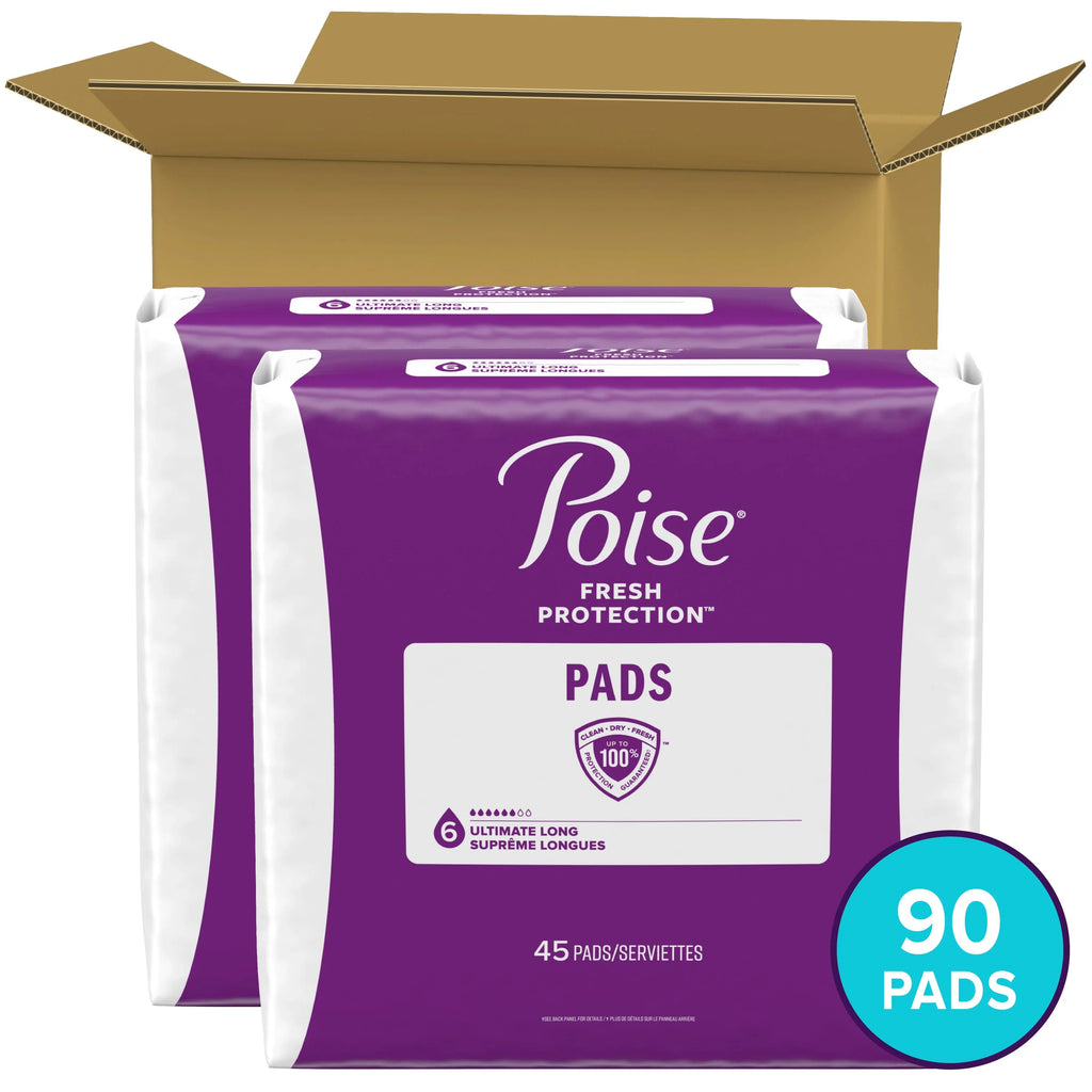 2026 Poise Incontinence Pads for Women, 6 Drop, Ultimate Absorbency, Long, 90Ct