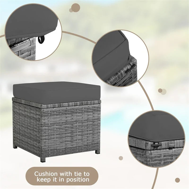2026 7 PCS Resin Wicker Outdoor Sectional Sofa Set Rattan Patio Seating Group with Dining Table, Ottomans & Cushions