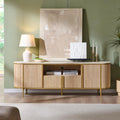 2026 70" Fluted TV Stand with Storage, Faux Marble Top Entertainment Center for TVs Up to 80", Modern Curved Edge Media Console Cabinet for Living Room, Natural Oak