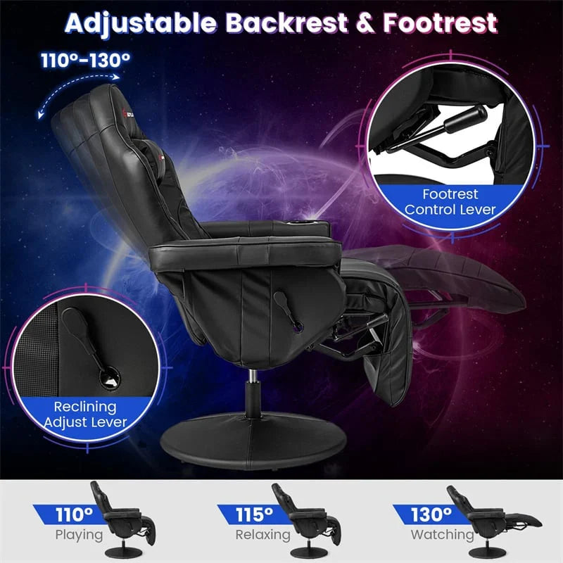 2026 Ergonomic Gaming Recliner Chair with Massage, Retractable Footrest & Cup Holder, Height Adjustable Racing Style Swivel Video Game Chair