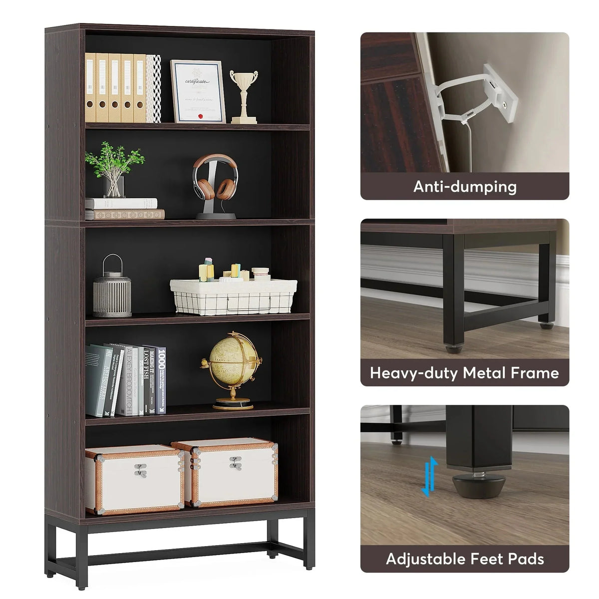 2026 70.87 Inch Tall 5-Tier Bookcase, Large Bookshelf with 31.5 Inch Wide Storage