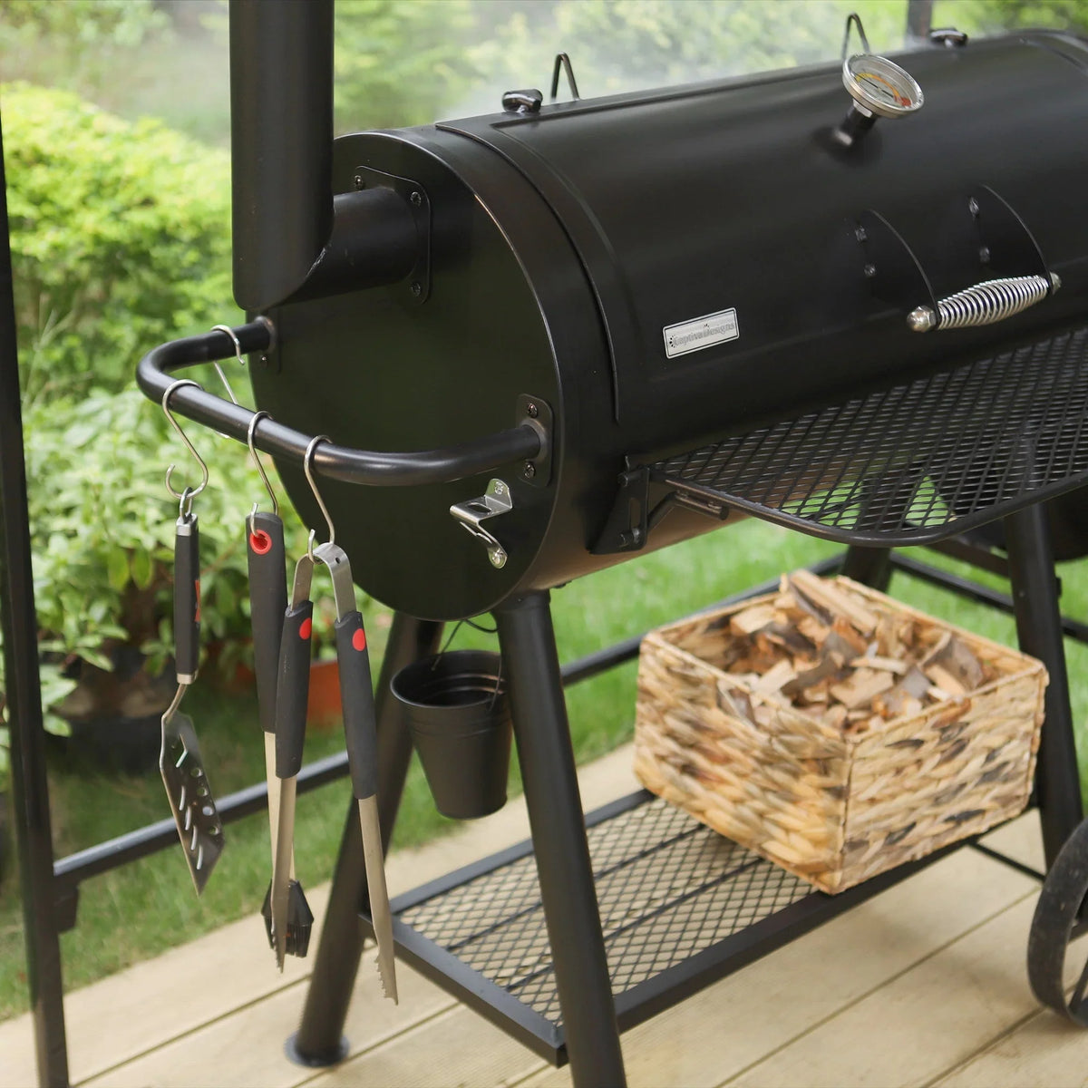 2026 941 Sq.in. Overlarge BBQ Charcoal Grill with Offset Smoker, Black