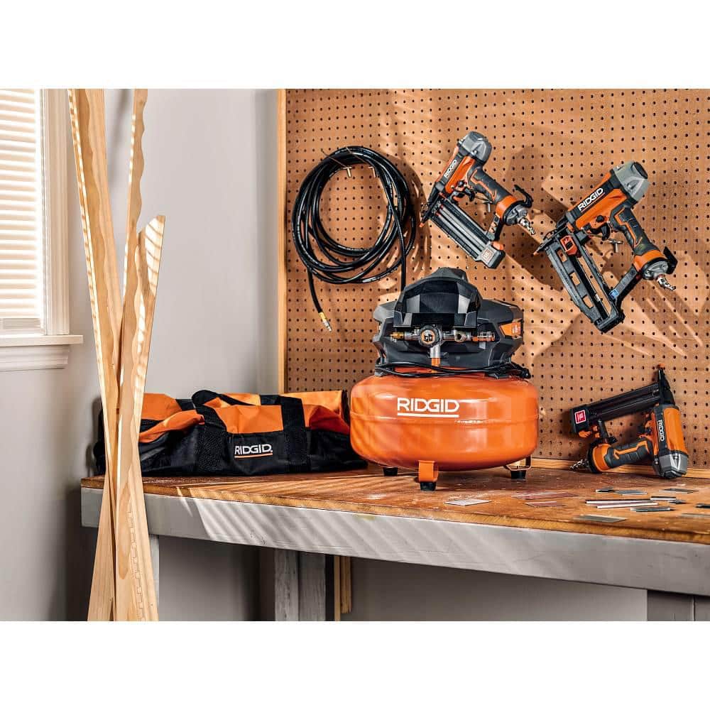 2026 6 Gal. Portable Electric Pancake Air Compressor w/ 18GA Brad Nailer, 16GA Straight Finish Nailer, & 18GA Finish Stapler R69603FK