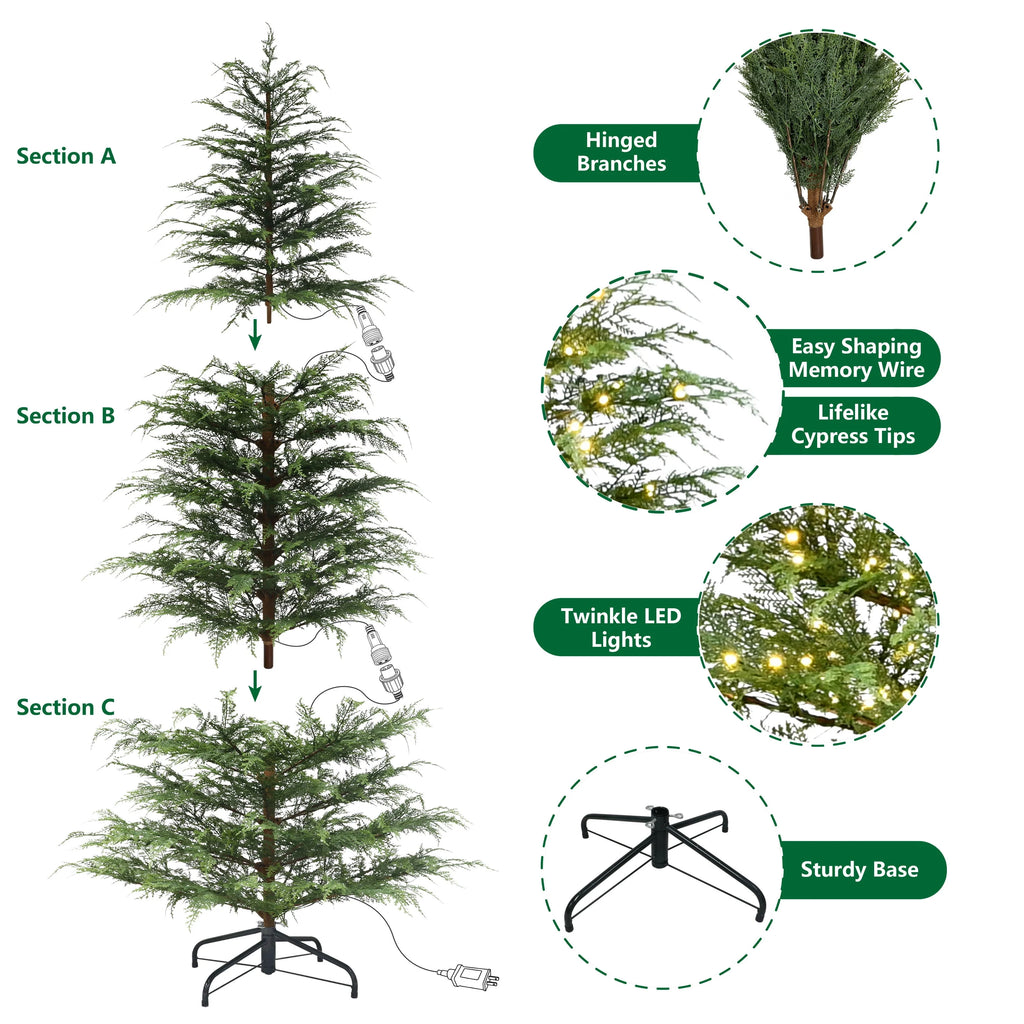 2026 7.5 ft Pre-Lit Cypress Artificial Christmas Tree with 500 Twinkle LED Lights and Stand