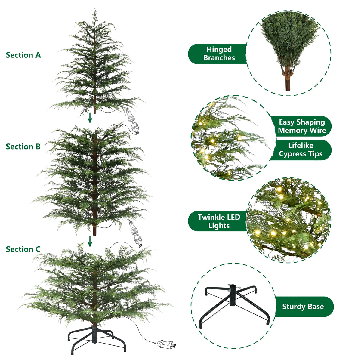 2026 7.5 ft Pre-Lit Cypress Artificial Christmas Tree with 500 Twinkle LED Lights and Stand