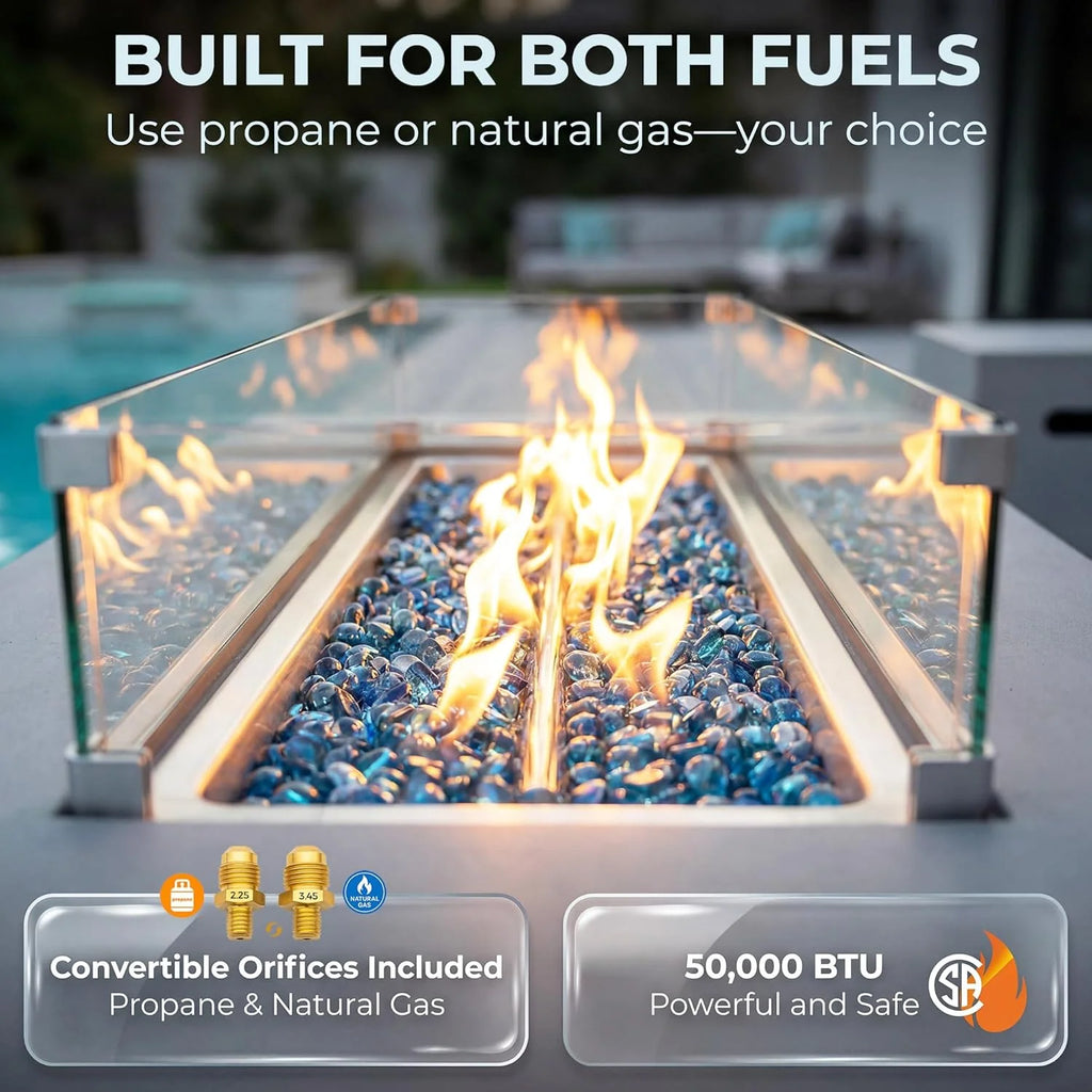 2026 42" Outdoor Propane Fire Pit Table, 50,000 BTU Rectangle Natural Gas Firepit with Tank Table, No Assembly Low Profile Fire Table for Outside Patio & Backyard, CSA Certified, Grayish White