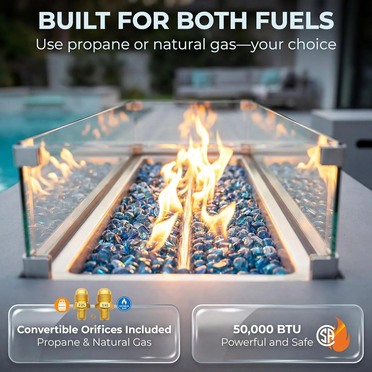 2026 42" Outdoor Propane Fire Pit Table, 50,000 BTU Rectangle Natural Gas Firepit with Tank Table, No Assembly Low Profile Fire Table for Outside Patio & Backyard, CSA Certified, Grayish White
