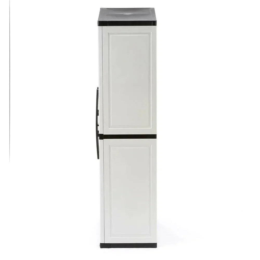 2026 NewFreestanding garage cabinet made of grey plastic, model 2025, 89 cm W x 180 cm H x 46 cm D, with adjustable shelves and lockable doors.