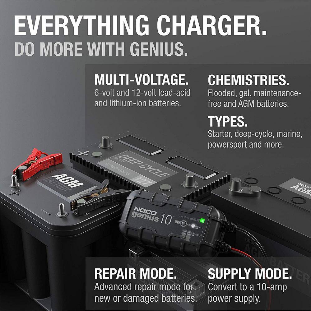 2026 NOCO GENIUS GENIUS10 10-Amp Fully-Automatic Smart Charger 6V 12V Battery Charger Battery Maintainer Genius10
