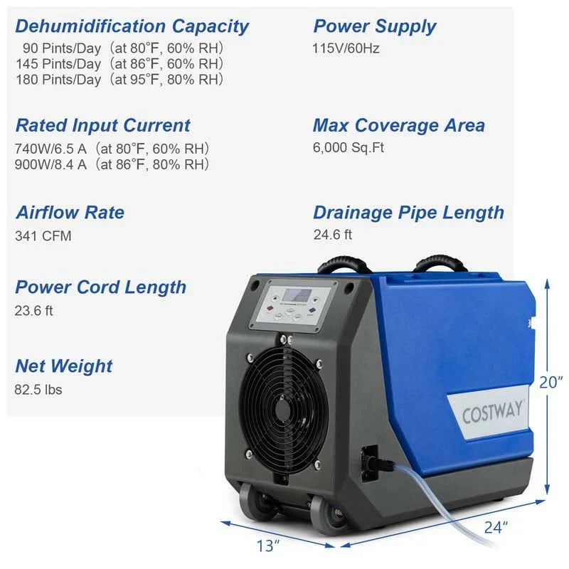2026 180 PPD Portable Commercial Dehumidifier for Basement, Industrial Dehumidifier with Pump & 24.6ft Drain Hose
