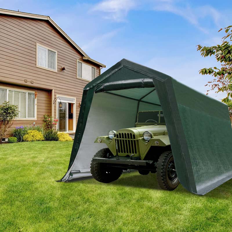 2026 8 x 14 FT Heavy Duty Steel Enclosed Carport Car Tent Canopy Outdoor Garage Storage Shelter Shed with Waterproof Ripstop Cover