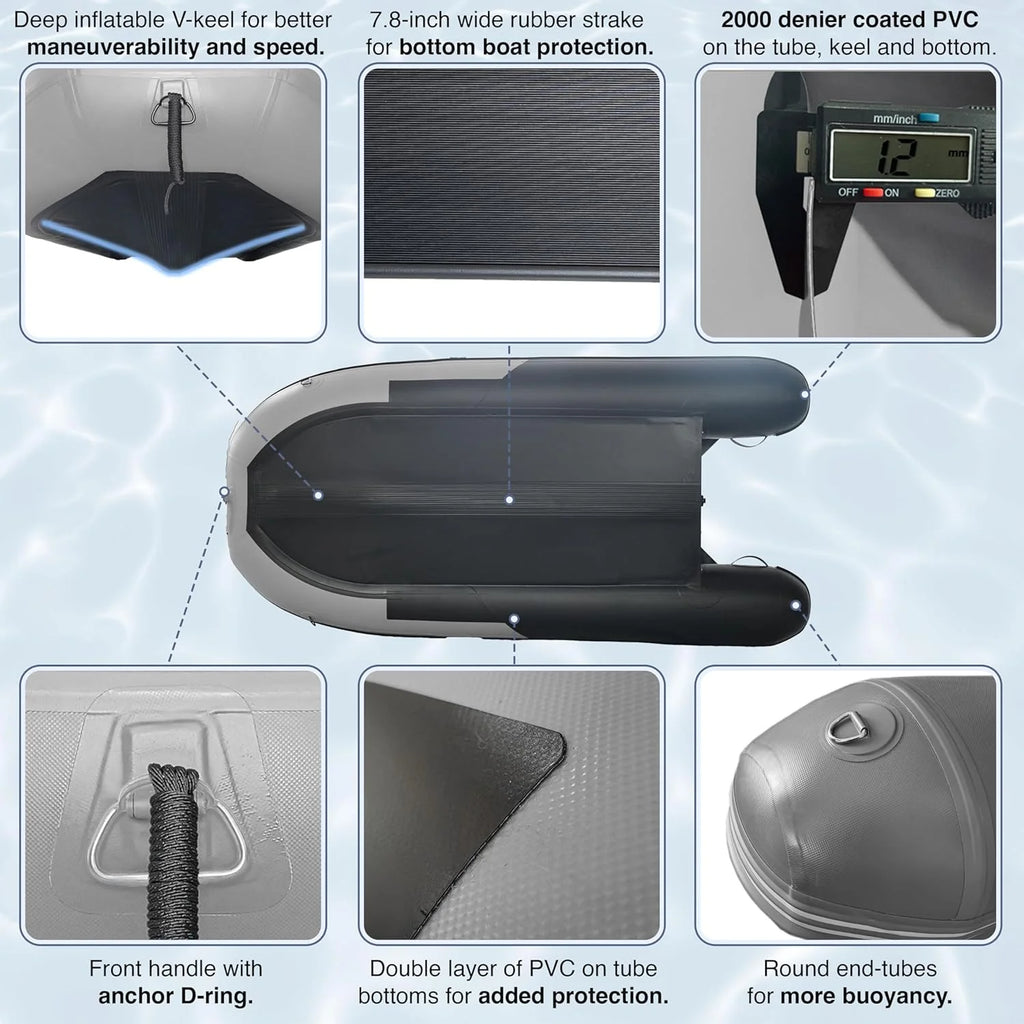 Inflatable Boat | Yacht Dinghy Tender Raft | Multi Person Fishing Boat | Aluminum Floor Oars | Fishing Rod Holders | Heavy-Duty PVC | 2026 Model |