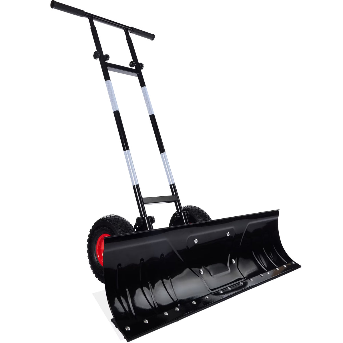 2026 NewBest Choice Products 36in Galvanized Blade Hand Snow Pusher w/ 2 Wheels, Adjustable Handle, Blade Angle - Black