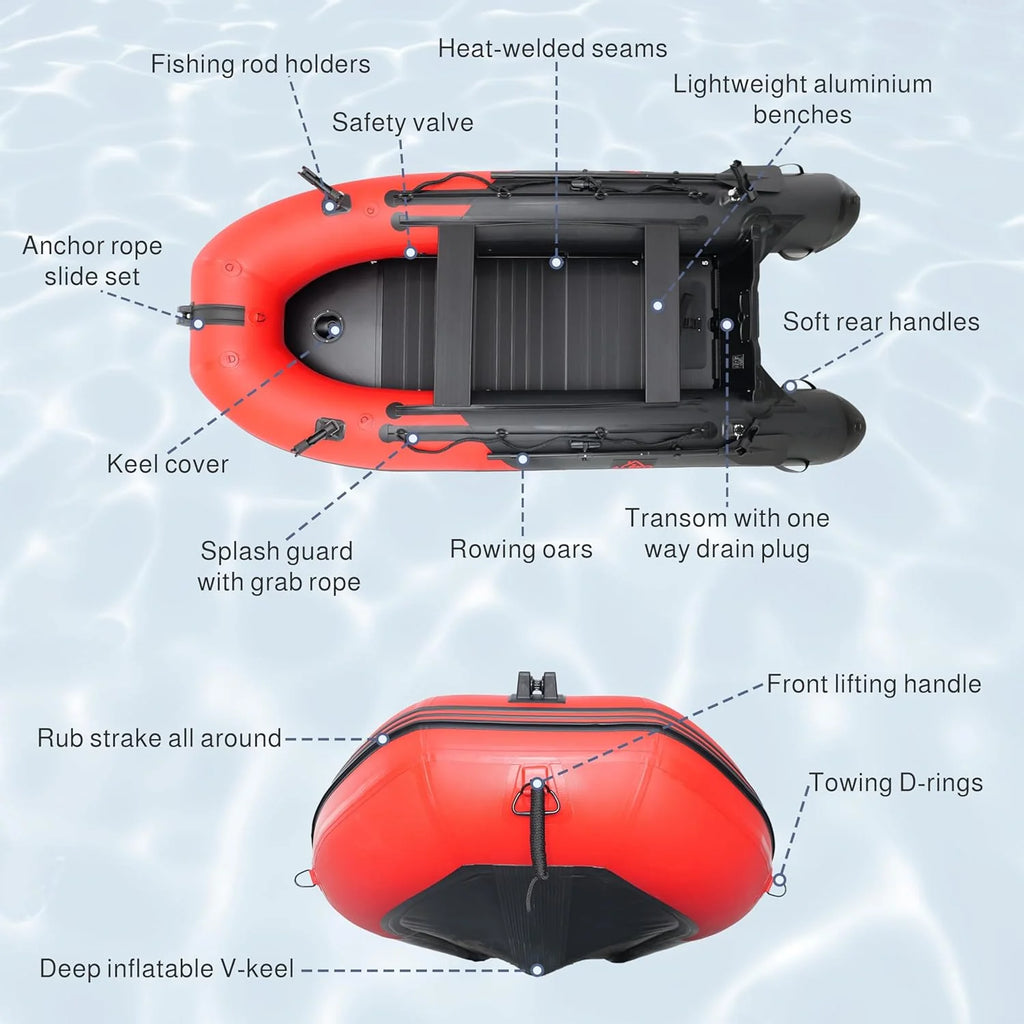 Inflatable Boat | Yacht Dinghy Tender Raft | Multi Person Fishing Boat | Aluminum Floor Oars | Fishing Rod Holders | Heavy-Duty PVC | 2026 Model |