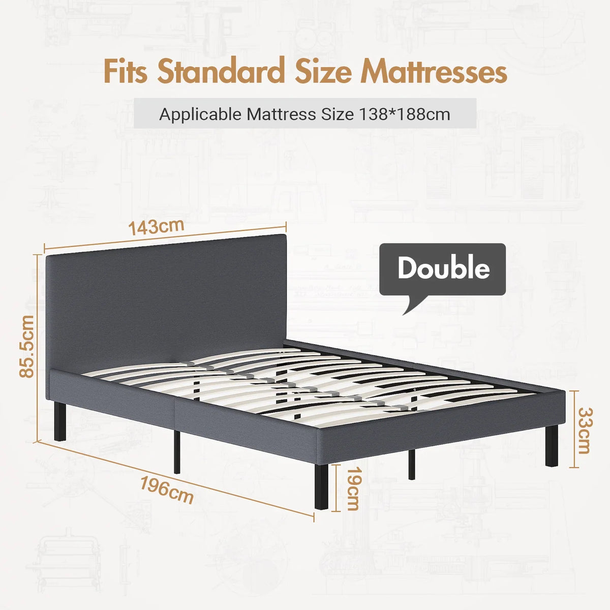 2026 Bed Frame Double Size Mattress Base Upholstered