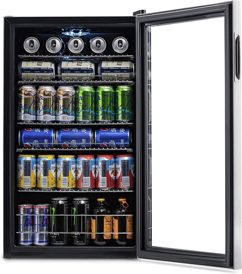 2026 Beverage Refrigerator Cooler | 126 Cans Free Standing with Right Hinge Glass Door | Mini Fridge Beverage Organizer Perfect For Beer, Wine, Soda, And Cooler Drinks