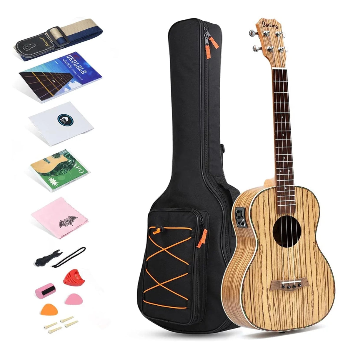 2026 Batking Baritone Ukulele, 30 inch Zebra Acoustic Electric Ukelele with Truss Rod & EQ & Gig Bag