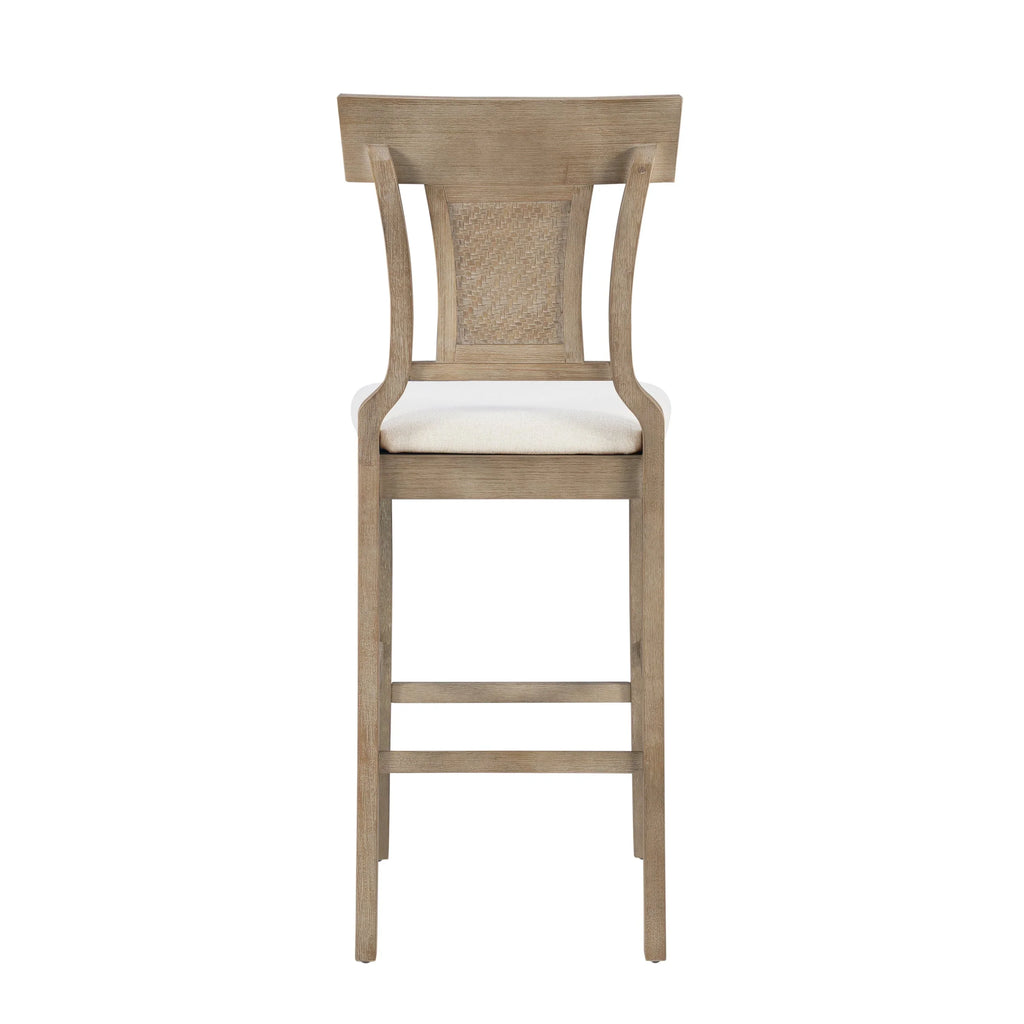 2026 NewLinon Rylan 30" Bar Stool, Rustic Brown Finish with Beige Fabric