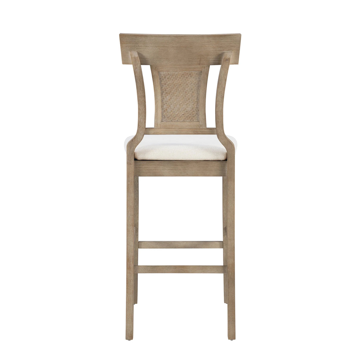2026 NewLinon Rylan 30" Bar Stool, Rustic Brown Finish with Beige Fabric