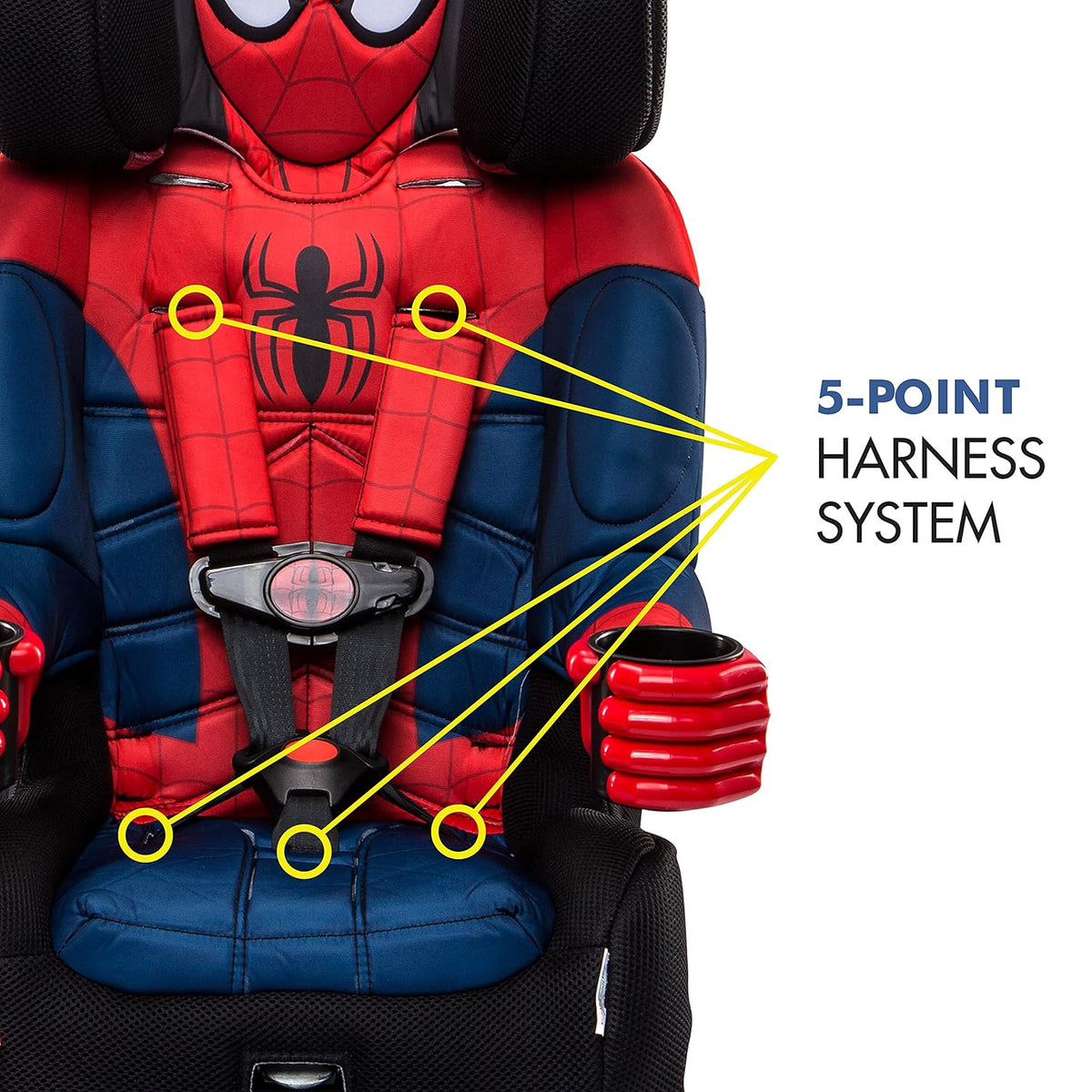 2026 Spider-Man 2-in-1 Forward-Facing Booster Car Seat LATCH | 5-Point Harness Booster 22-65lbs converts to Belt-Positioning Booster 40-100lbs | Adjustable