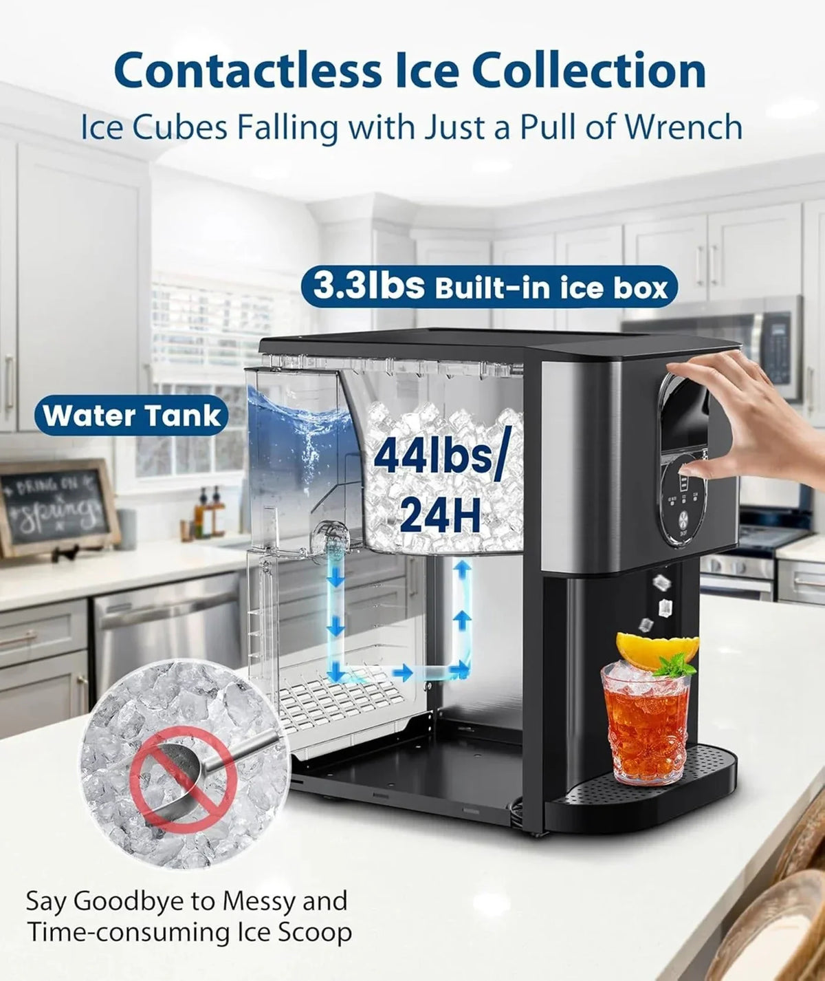 2026 New44lbs/24H Nugget Ice Maker Countertop Dispenser