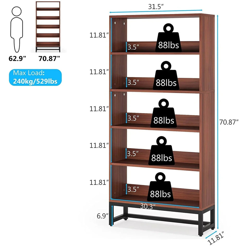2026 70.87 Inch Tall 5-Tier Bookcase, Large Bookshelf with 31.5 Inch Wide Storage