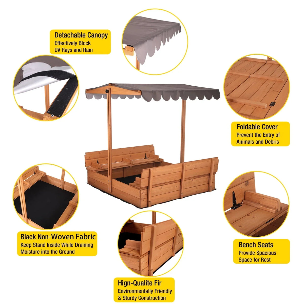 2026 NewMorgete 47'' Outdoor Sandbox for Kids with Lid and Bench, Wooden Sand Play Toys Center