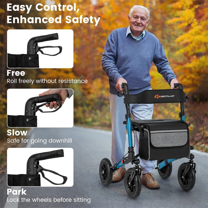2026 2-in-1 Folding Rolling Rollator Walker with Seat, 9" All-Terrain Pneumatic Tires & Height Adjustment, Aluminum Mobility Walking Aid for Seniors