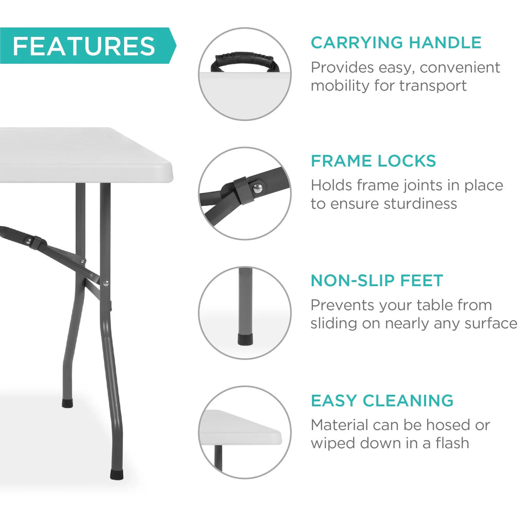 2026 NewBest Choice Products 6ft Plastic Folding Table, Indoor Outdoor Heavy Duty Portable w/ Handle, Lock - White