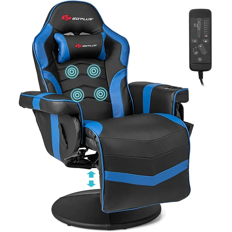 2026 Ergonomic Gaming Recliner Chair with Massage, Retractable Footrest & Cup Holder, Height Adjustable Racing Style Swivel Video Game Chair